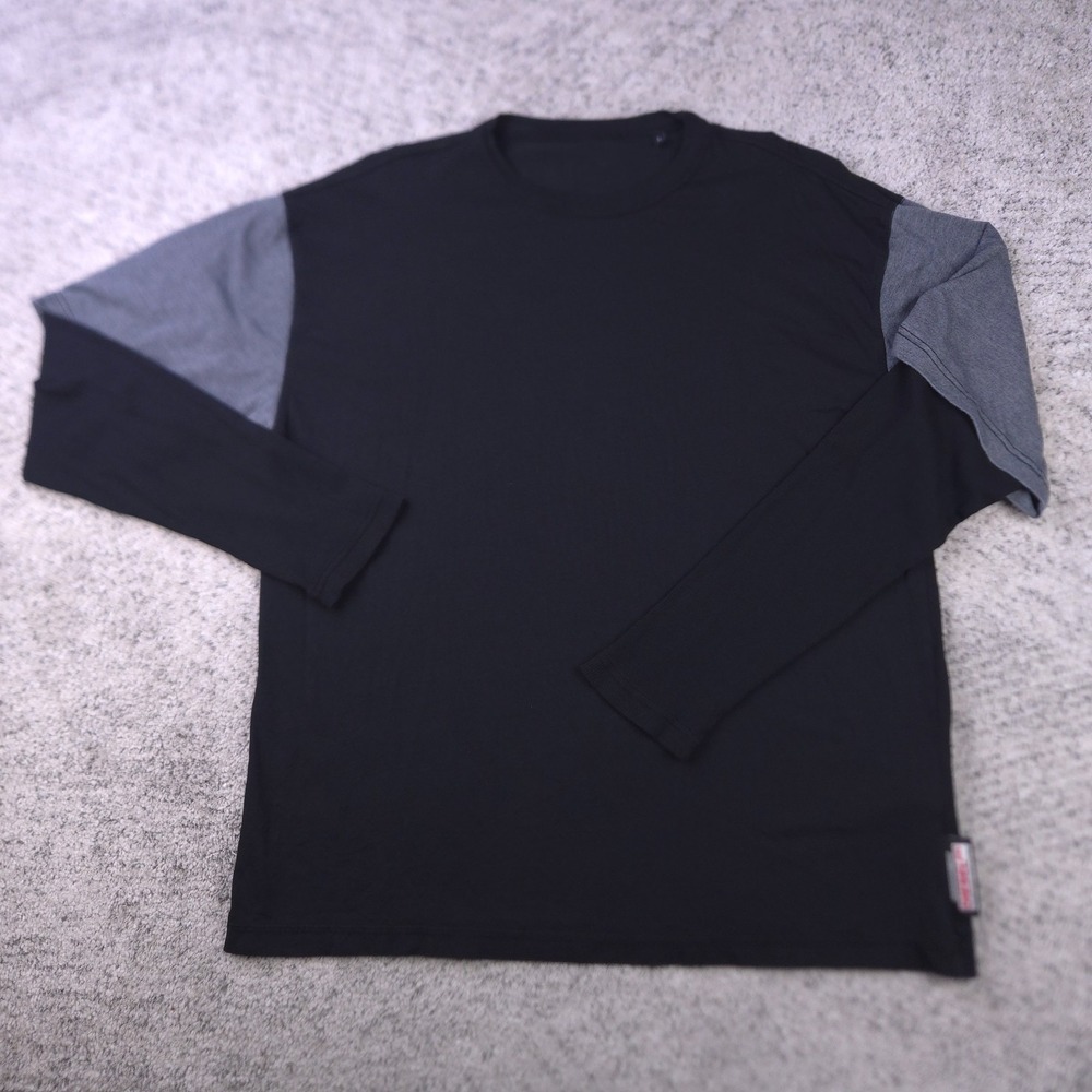 Diesel Shirt Mens Large Double Long Sleeve Crew Neck T-Shula Logo Black Gray EUC